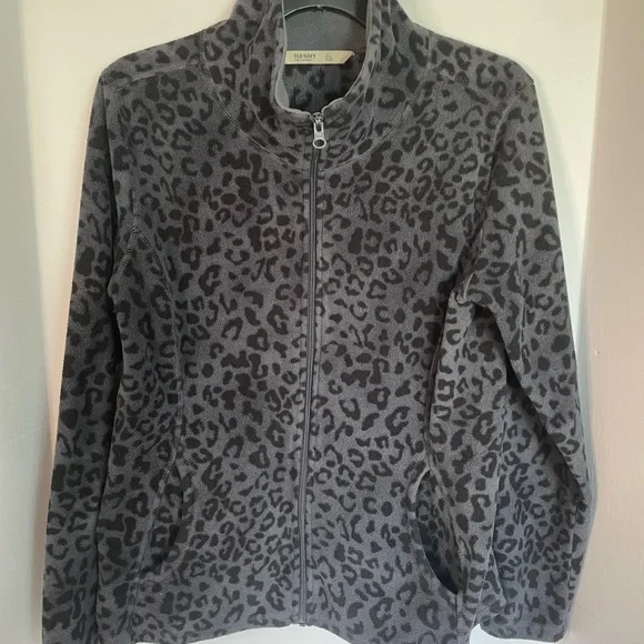 Old Navy grey Leopard Print zipper fleece Jacket ladies size L - Picture 10 of 10